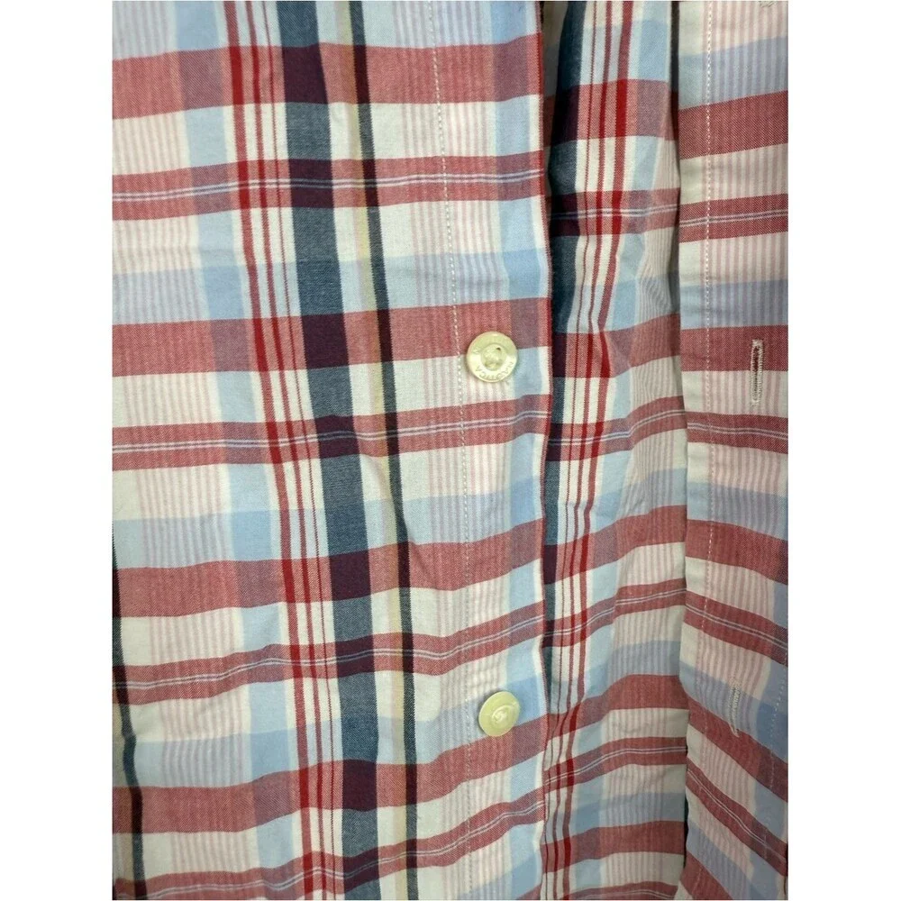 Nautica tshirt Short Sleeve Plaid Button-Up Shirt in Red, Blue, White
